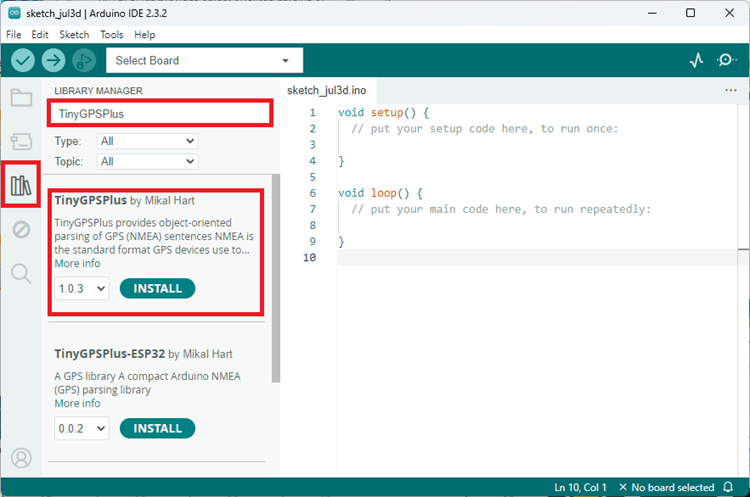ESP8266 NODEMCU: Module GPS NEO-M8N (Arduino IDE) 7 Installation de la bibliothèque TinyGPSPlus IDE Arduino