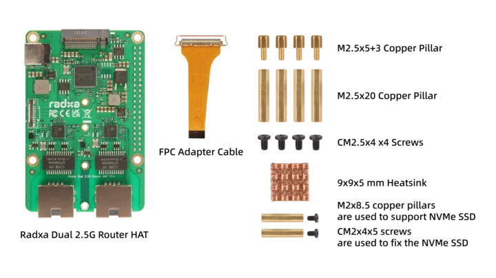 Radxa Dual 2,5g Router Hat Kit Content