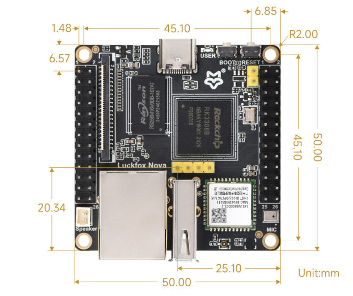 Luckfox Nova Development Board Dimensions