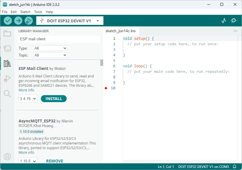 Installez la bibliothèque client ESP Mail Arduino IDE
