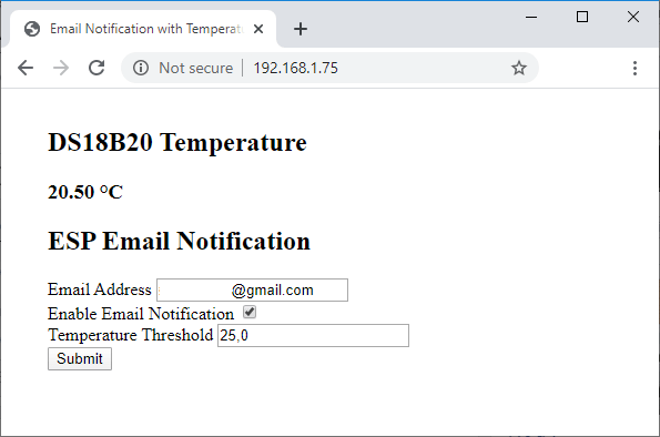 ESP32 Seuil de notification de la température ESP32 Server Web