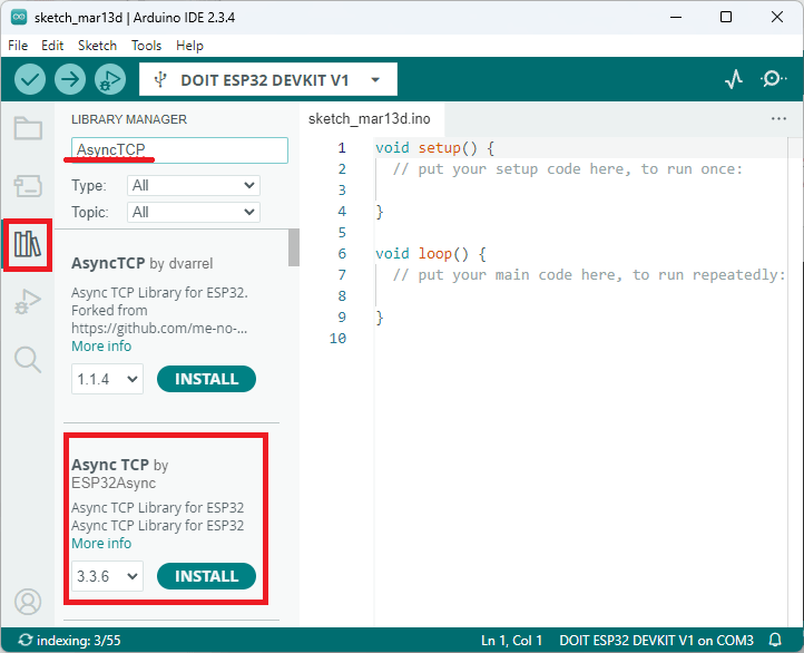 Installation d'asynccp ESP32 Arduino IDE