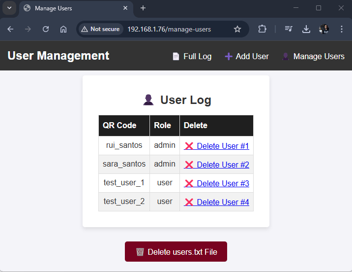 Système de gestion des utilisateurs du lecteur de code QR ESP32-CAM (serveur Web) 30 ESP32-CAM QR Code Reader Server Web Server Supprimer l'utilisateur