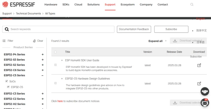Documents techniques ESP32-C5 avril 2025
