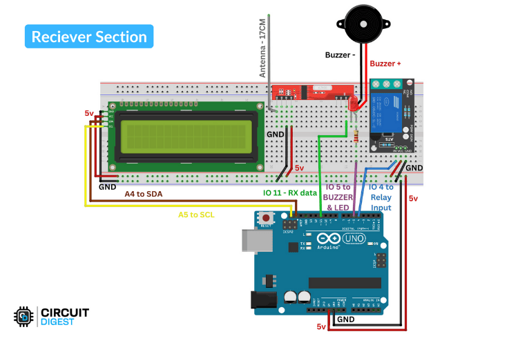 Comment construire un casque intelligent en utilisant Arduino? 6 Diagramme de circuit du côté récepteur du casque intelligent