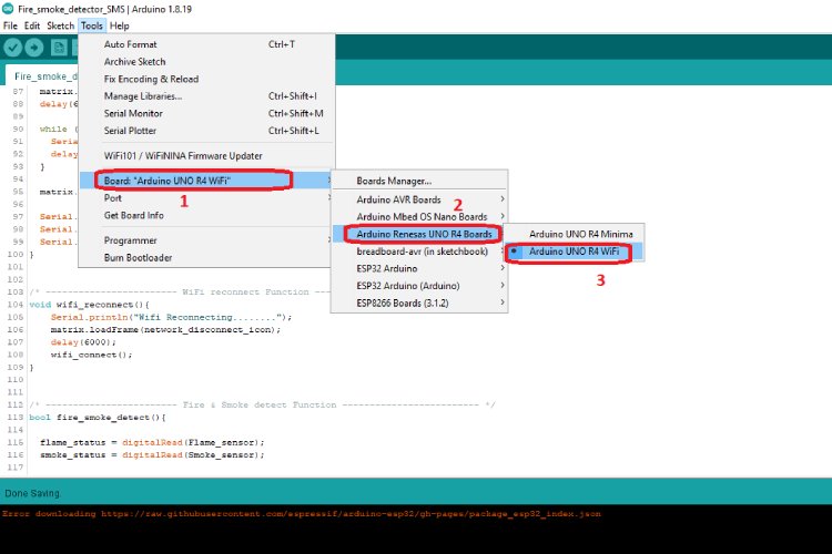 Sélection de la carte WiFi Arduino Uno R4 dans Arduino IDE