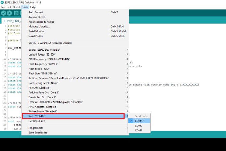 Vérification et sélection du port série ESP32 correct dans Arduino IDE