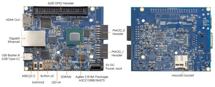 Terasic Atum A3 Nano Agilex 3 FPGA Board de développement supérieur et bas