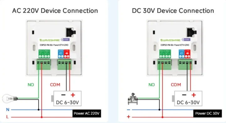 ESP32-P4 Smart 86 Box AC DC Relais Câblage