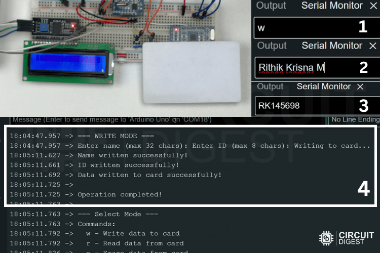 Système de présence basé sur RFID Utilisation d'Arduino - Guide complet du projet 8 Rédaction de données sur les employés à la carte RFID à l'aide du système de fréquentation Arduino
