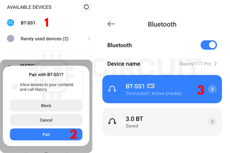 Processus d'appariement Bluetooth pour les tests de circuit de modulation d'amplitude avec smartphone