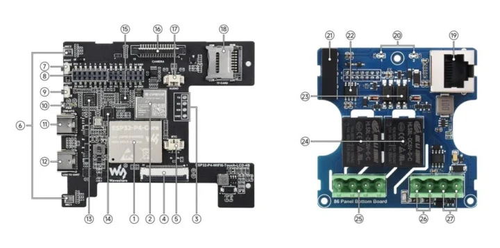 ESP32-P4-WIFI6-TOUCH-LCD-4B et 86 planches à fond du panneau