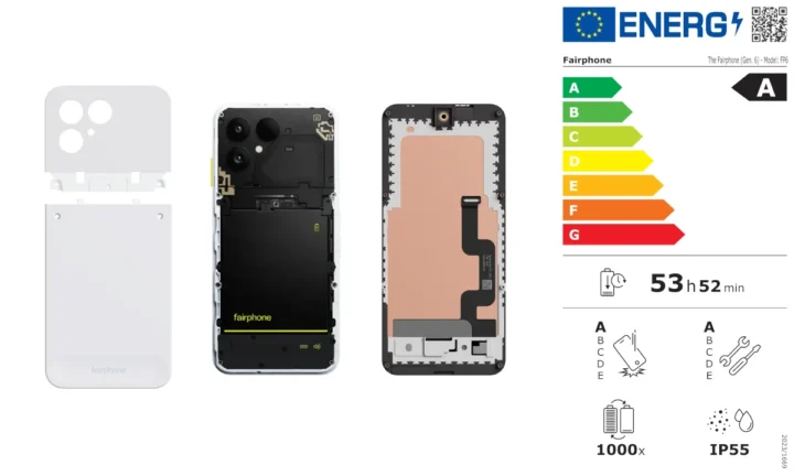 Étiquette d'énergie de la conception modulaire de Fairphone 6
