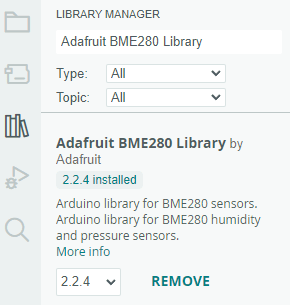 ESP32 CYD avec ESP-NOW: recevoir des données 8 Installation de la bibliothèque de capteurs Adafruit BME280 Arduino IDE