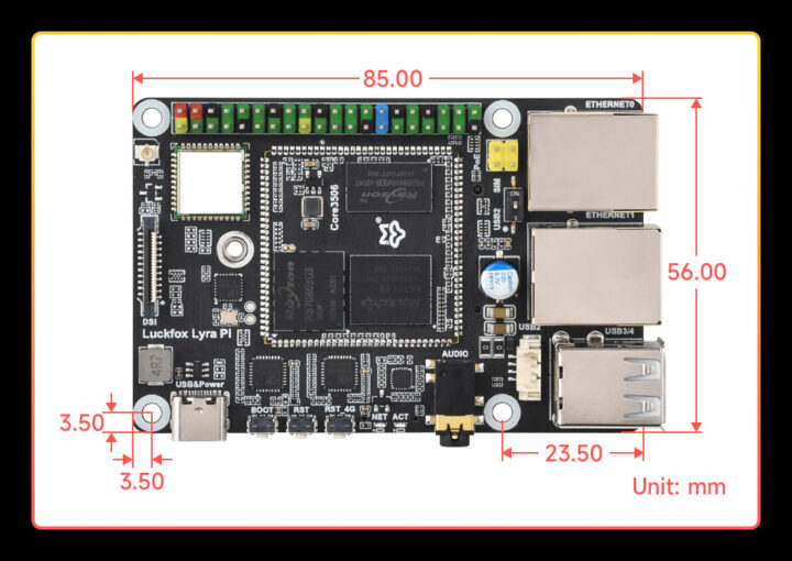 Luckfox Lyra piu Dimensions