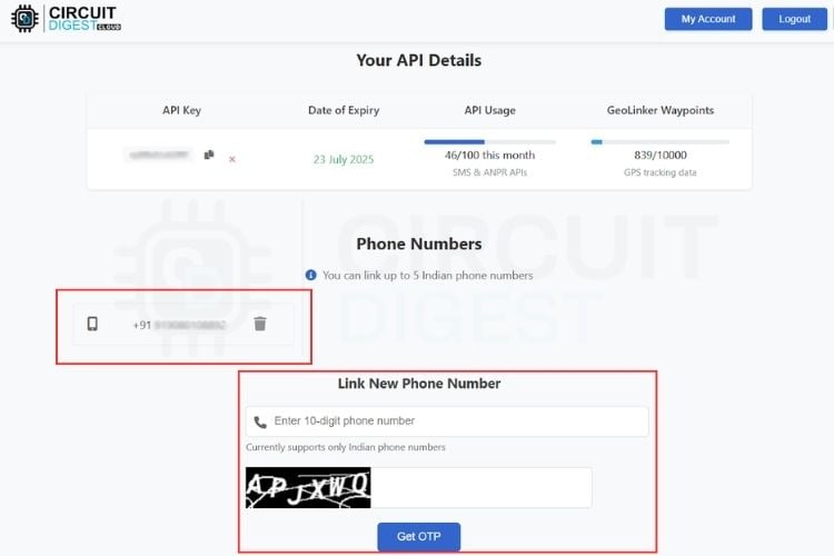 API du numéro de téléphone du numéro de téléphone de liaison