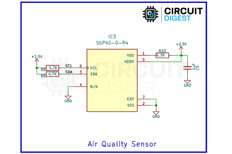 SGP40 TVOC Air Quality Capteur Circuit d'interface I2C avec diagramme de connexion à microcontrôleur STM32