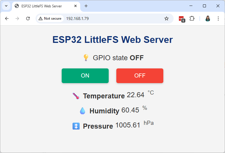 Serveur Web ESP32 avec des fichiers de LittleFS - Sorties de contrôle et capteurs de moniteur
