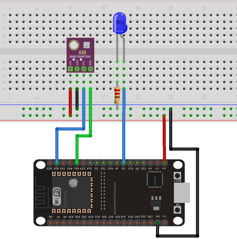 ESP32 avec diagramme de circuit LED et BME280