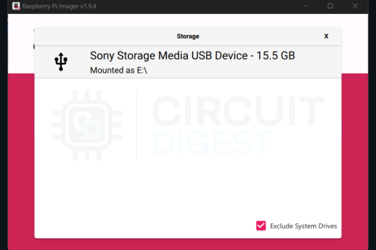 Sélectionnez USB Drive Raspberry Pi