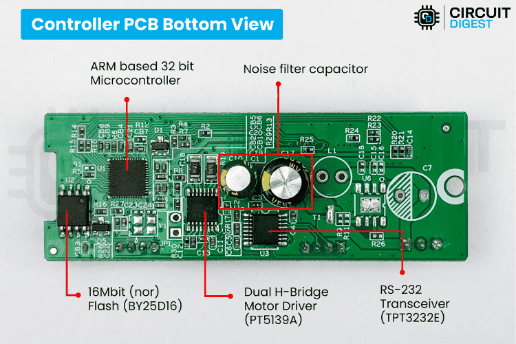 Vue de bas de PCB du contrôleur d'imprimante thermique ESP32