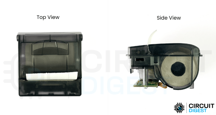 Top et vue latérale de l'imprimante thermique