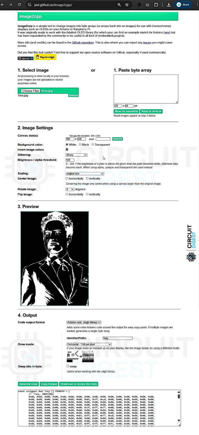 Bitmap Binary Code pour imprimer une image