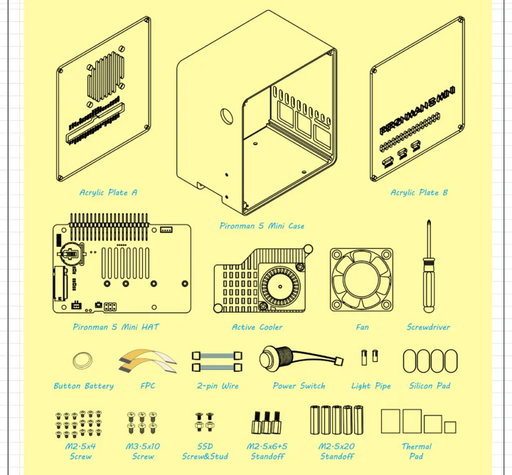 Raspberry Pi 5 Tower PC Tower PC Kit Content