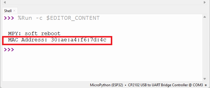 Micropython: ESP32 ESP-Now Communication bidirectionnelle 4 Thonny IDE - Obtenez l'adresse MAC de la carte ESP32 - Micropython
