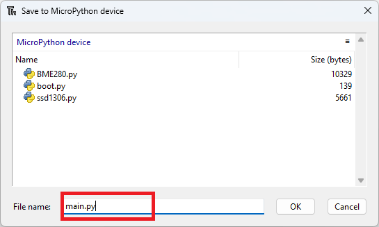 Micropython: ESP32 ESP-Now Communication bidirectionnelle 20 Enregistrer le fichier main.py sur le périphérique Micropython - Thonny IDE