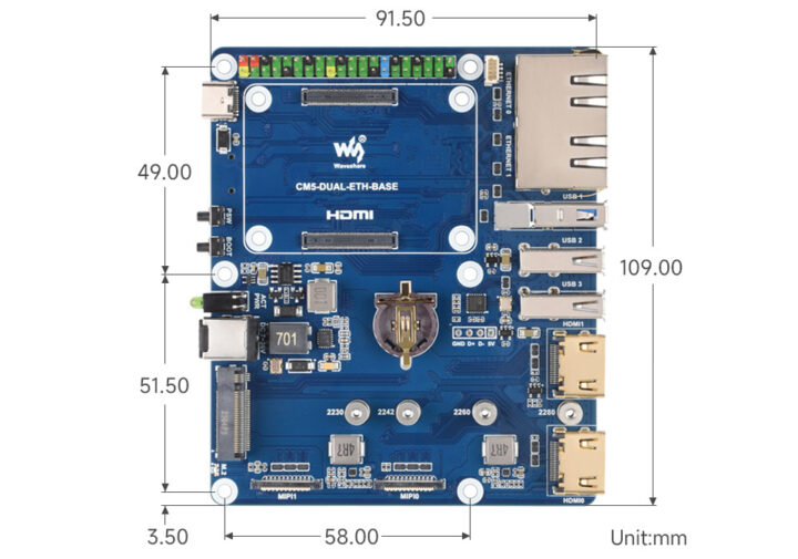 Dimensions de la planche de base Raspberry Pi CM5