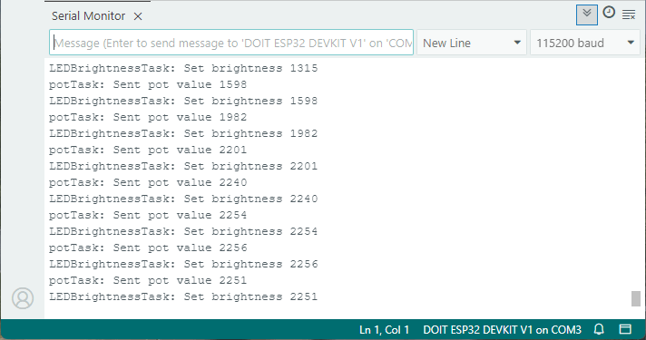 ESP32 Tâches Freertos avec files d'attente - démonstration dans le moniteur en série