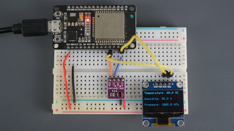 Lectures du capteur d'affichage ESP32 à partir d'un capteur BME280 sur un écran OLED