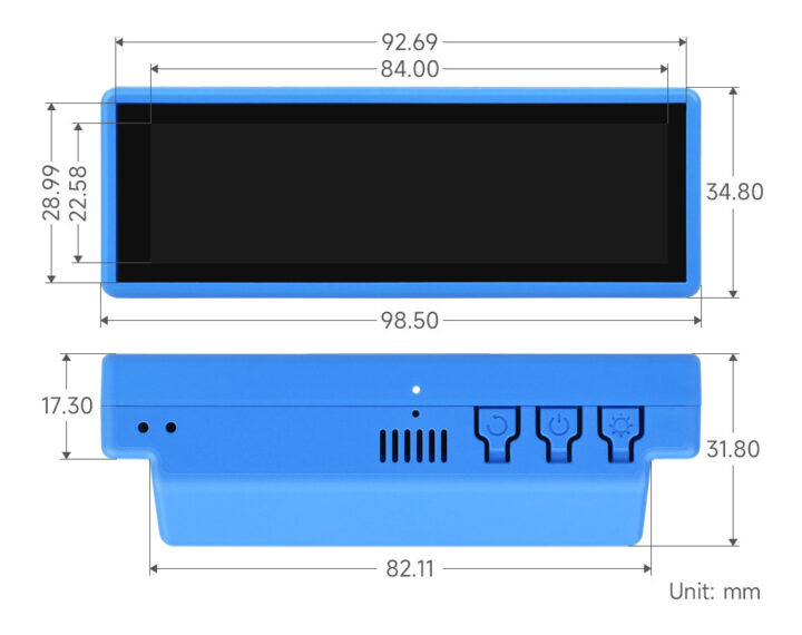 Dimensions du tableau de développement LCD ESP32-S3 Touch