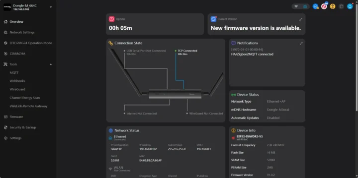 Tableau de bord Web Dongle-M