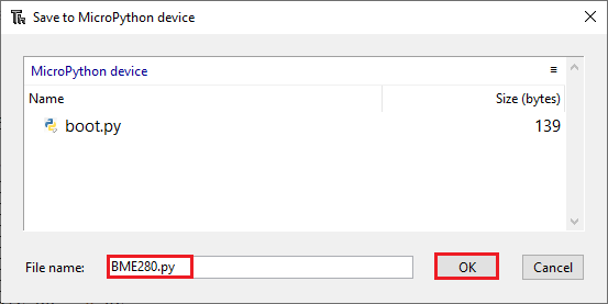 Bibliothèque BME280 Nouveau fichier micropython thonny ide