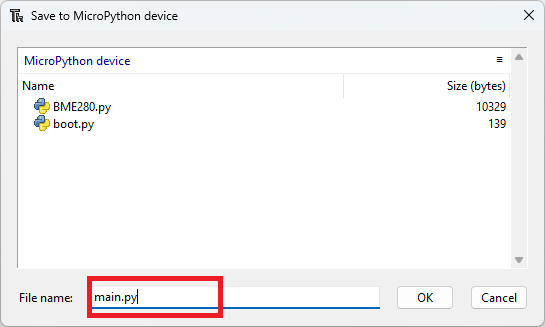 Téléchargement du fichier MicropyThon principal sur la carte ESP32 à l'aide de Thonny IDE
