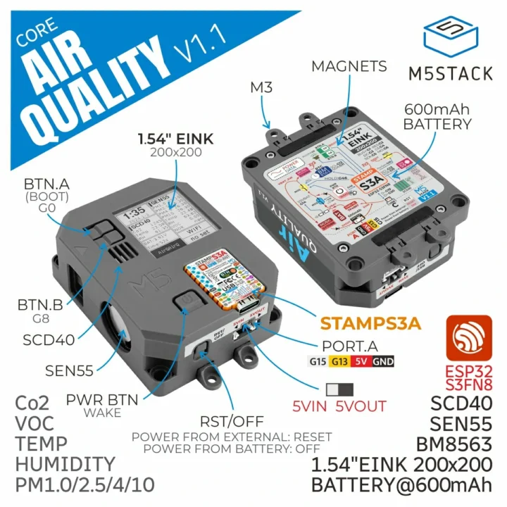 M5Stack Sen55 SCD40 ESP32-S3 Moniteur de qualité de l'air
