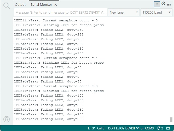 Sémaphore de comptage ESP32 - Démonstration d'un exemple de moniteur série