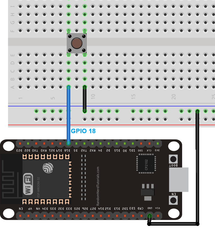 ESP32 connecté à un bouton poussoir - schéma de principe