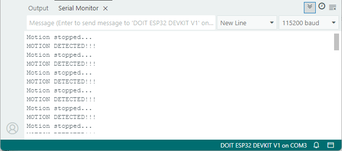 Capteur de mouvement PIR ESP32 avec interruptions - Messages sur le moniteur série