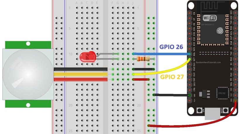 ESP32 connecté à un capteur de mouvement PIR et une LED