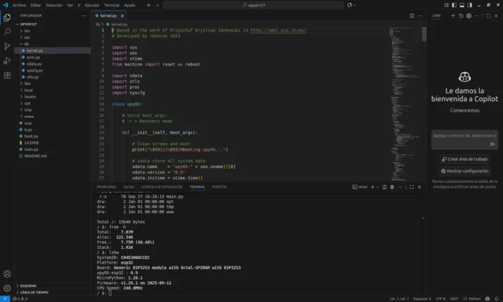 système d'exploitation micropython upyOS pour microcontrôleurs