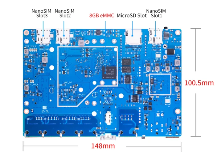 Banana Pi BPI-R4 Lite en bas 3x emplacements nanoSIM