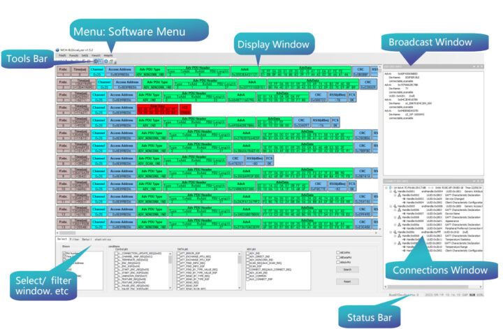Interface du logiciel WCH BLE AnalyzerPro