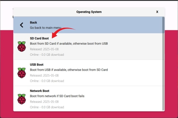 Sélection du démarrage par carte SD ou du mode de démarrage USB pour la mise à jour du chargeur de démarrage Raspberry Pi