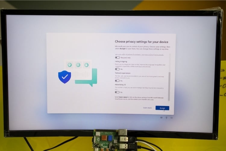 Configuration des paramètres de confidentialité de Windows 11 lors de la première configuration du Raspberry Pi