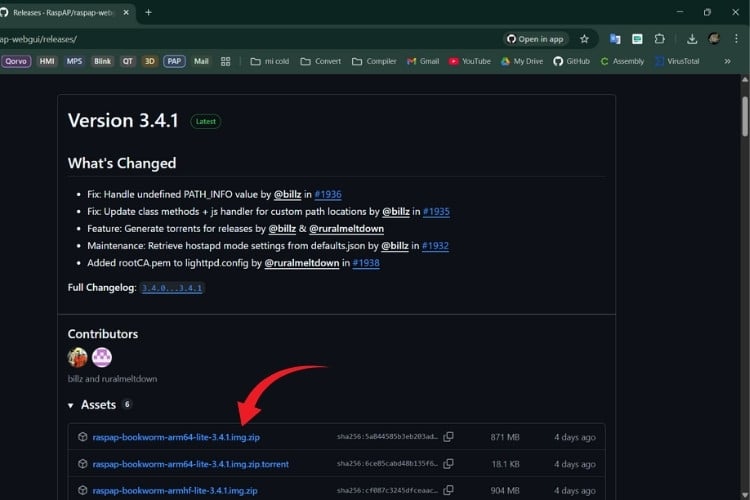 Téléchargement de l'image prédéfinie RaspAP à partir de GitHub pour la configuration du routeur WiFi Raspberry Pi