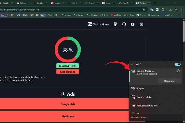Test de l'efficacité du bloqueur de publicités sur le routeur WiFi Raspberry Pi avec des sites Web réels