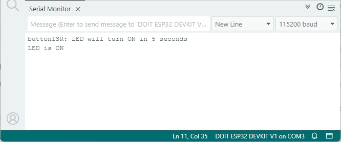 Allumez la LED en appuyant sur un bouton avec une minuterie ponctuelle - démonstration du moniteur série
